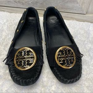 Tory Burch Black Flats with Gold Accents